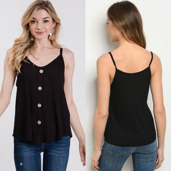 Tops - Waffle Knit Wooden Button Camisole Tank Top